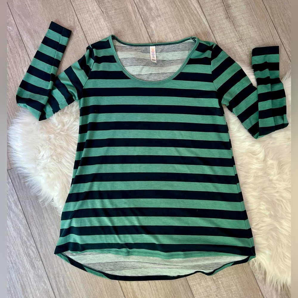LULAROE | Green Striped Long Sleeve Top (S)